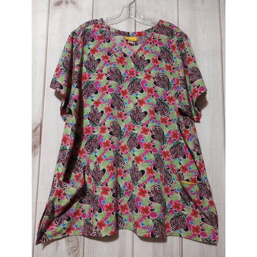 Wonder‎ Wink Scrub Top Ladies 3x Pink Zebra V-Neck Soft
